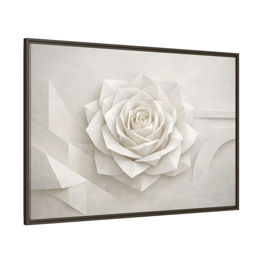 Main Mockup. Floral Paper Rose White Abstract shown as stretched canvas wall art