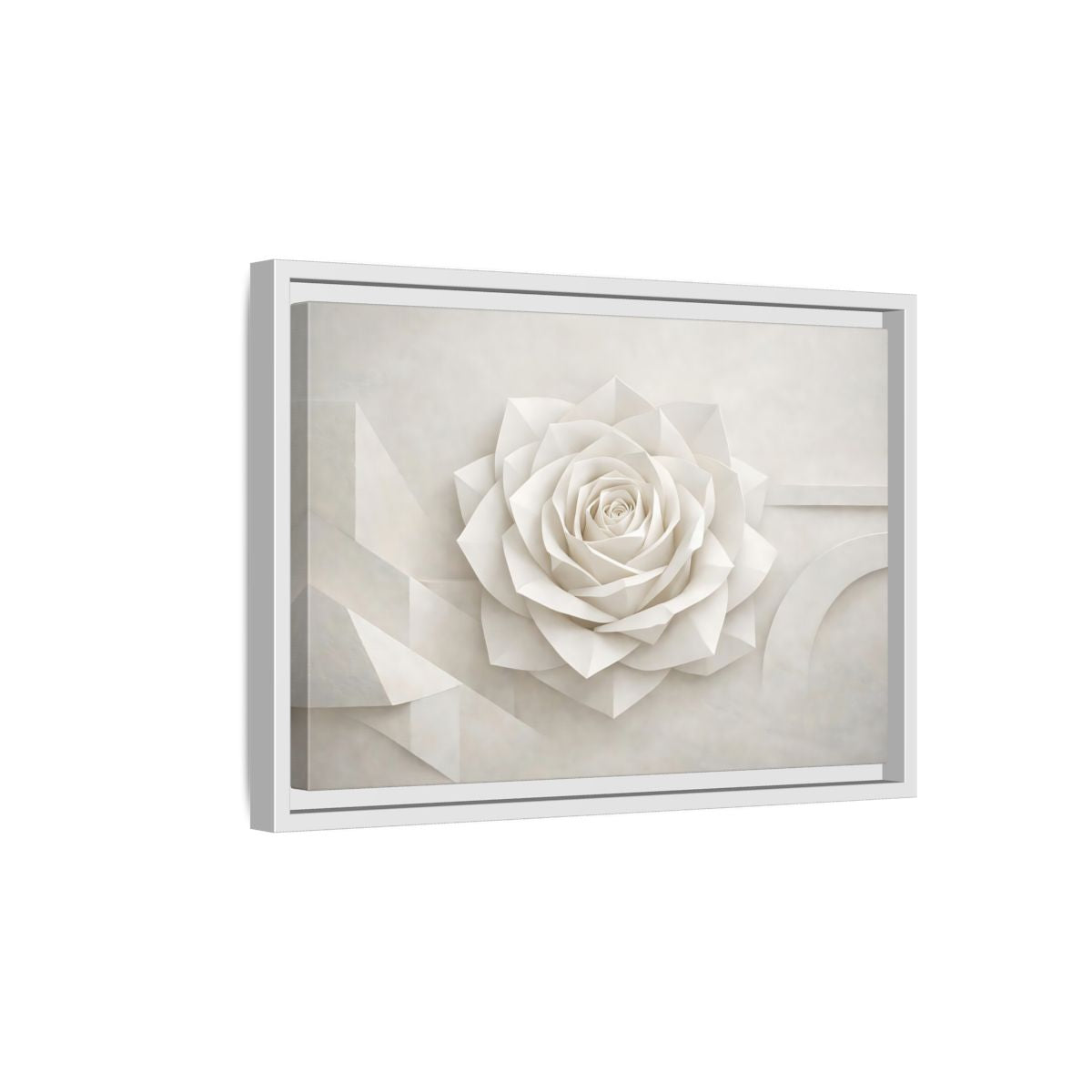 Side Mockup 4. Floral Paper Rose White Abstract shown as stretched canvas wall art