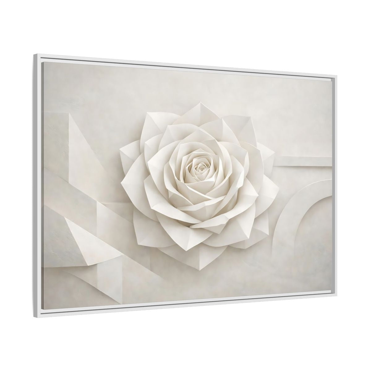 Side Mockup 7. Floral Paper Rose White Abstract shown as stretched canvas wall art