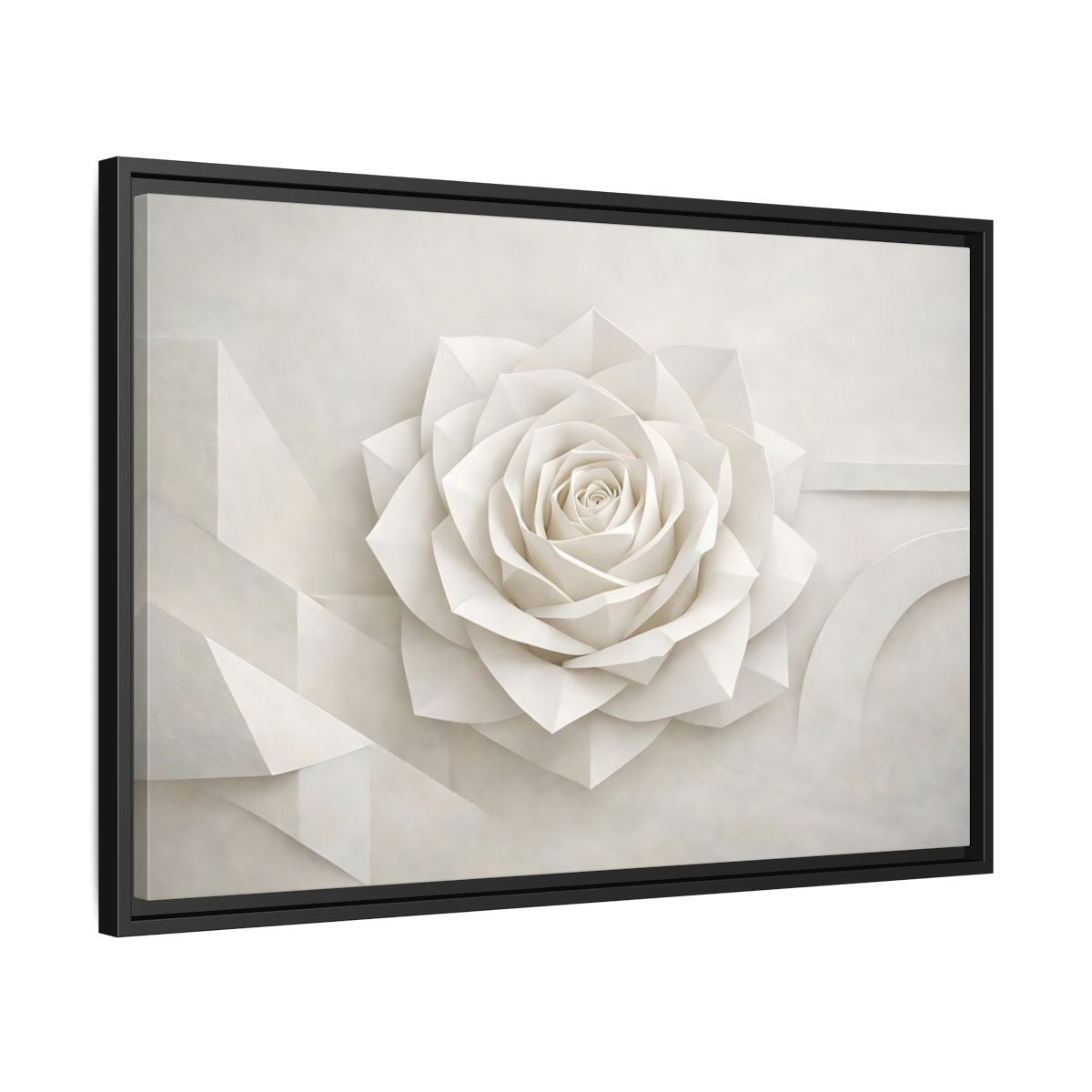 Side Mockup 14. Floral Paper Rose White Abstract shown as stretched canvas wall art