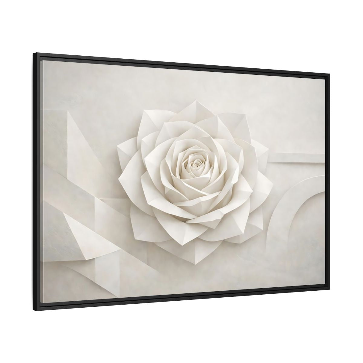 Side Mockup 12. Floral Paper Rose White Abstract shown as stretched canvas wall art