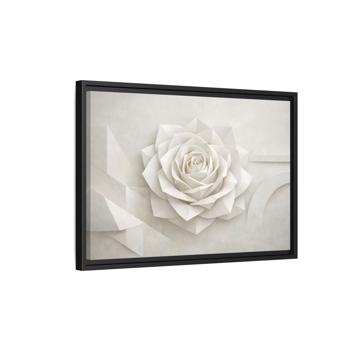 Side Mockup 3. Floral Paper Rose White Abstract shown as stretched canvas wall art