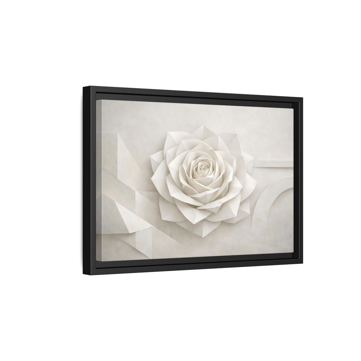 Side Mockup 6. Floral Paper Rose White Abstract shown as stretched canvas wall art