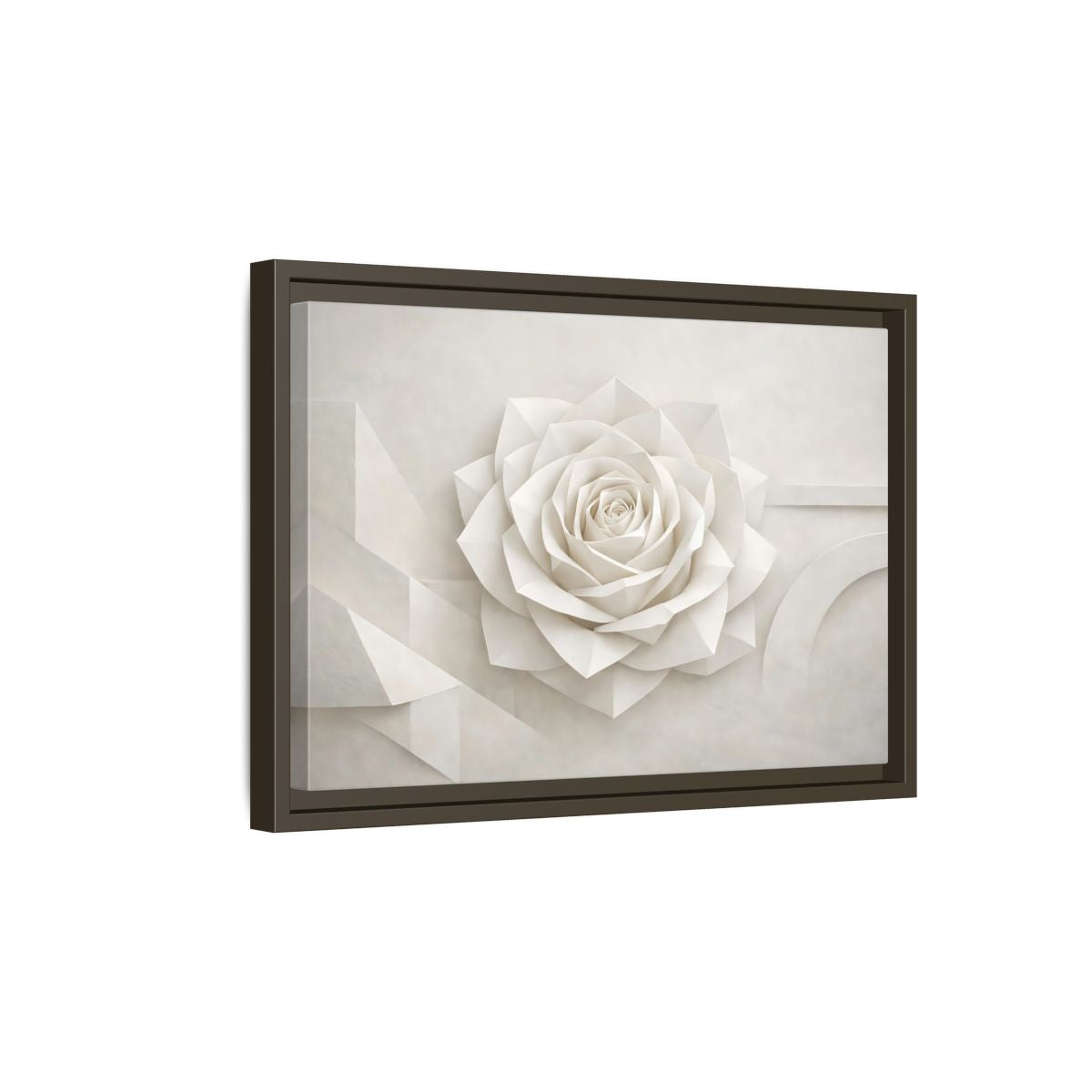 Side Mockup 5. Floral Paper Rose White Abstract shown as stretched canvas wall art