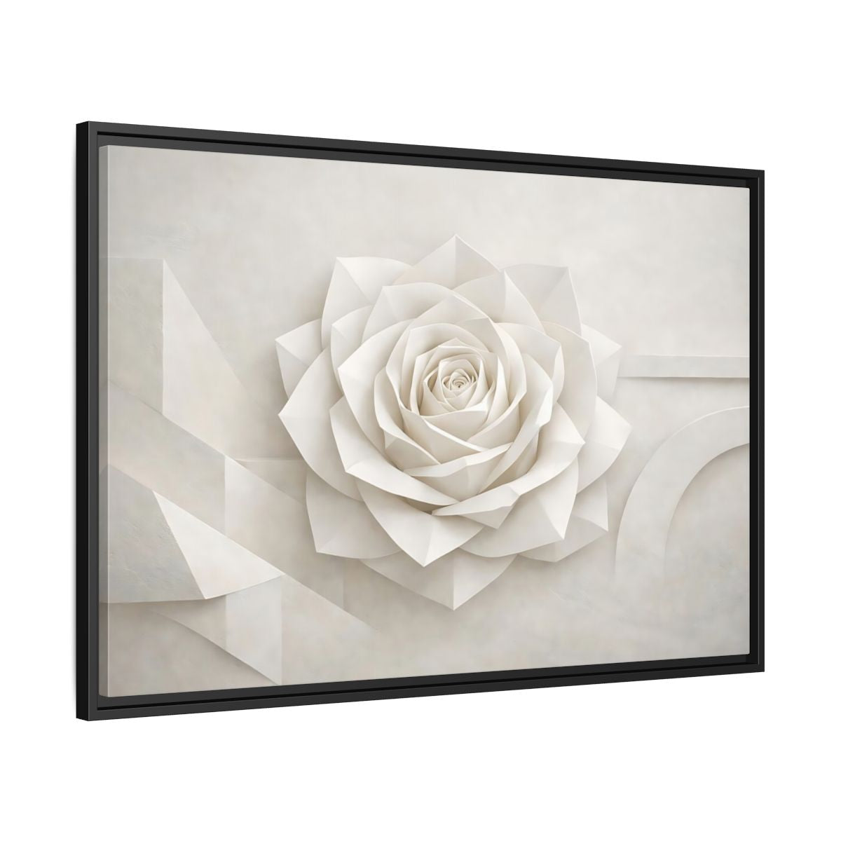 Side Mockup 13. Floral Paper Rose White Abstract shown as stretched canvas wall art