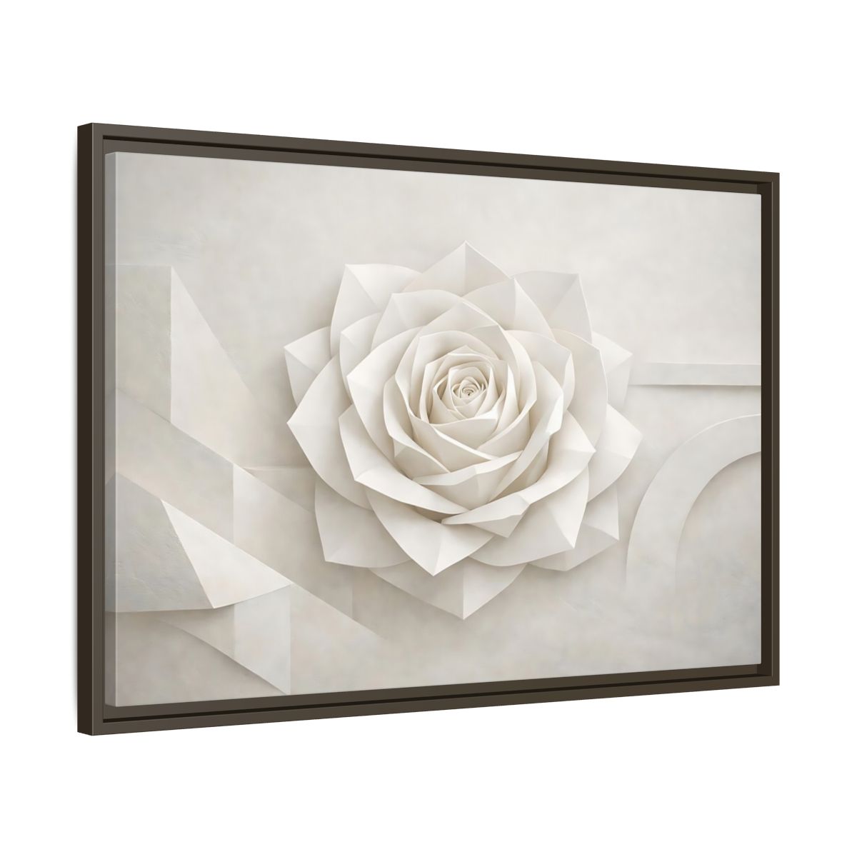 Side Mockup 11. Floral Paper Rose White Paper Rose shown as stretched canvas wall art
