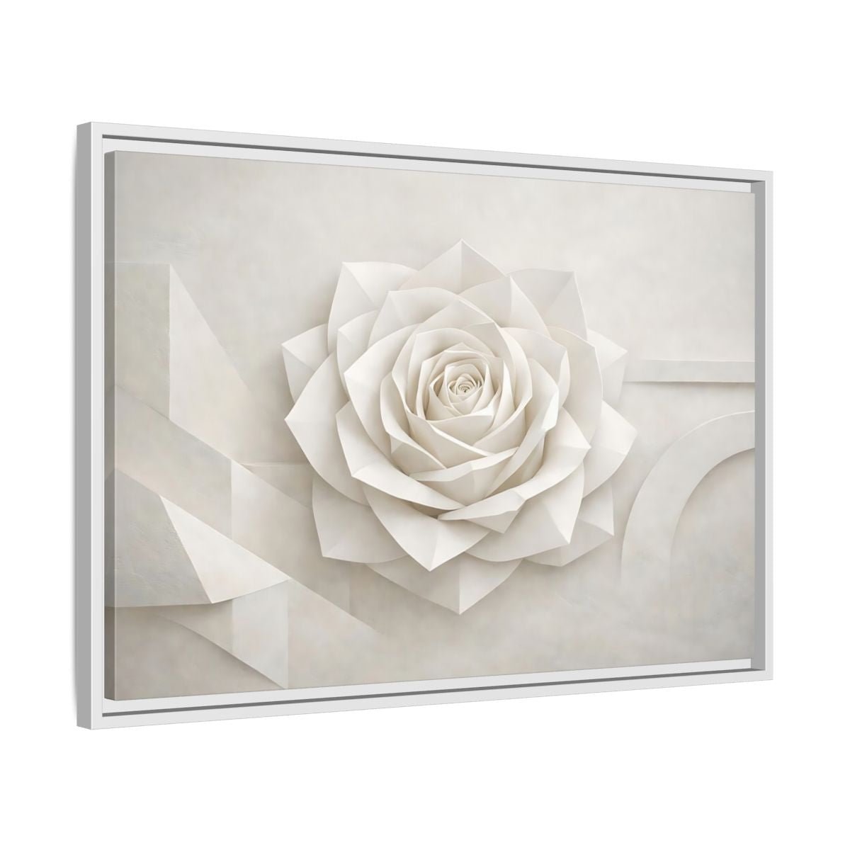 Side Mockup 10. Floral Paper Rose White Paper Rose shown as stretched canvas wall art