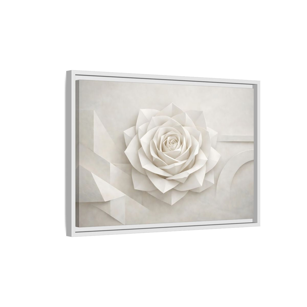 Side Mockup 1. Floral Paper Rose White Paper Rose shown as stretched canvas wall art
