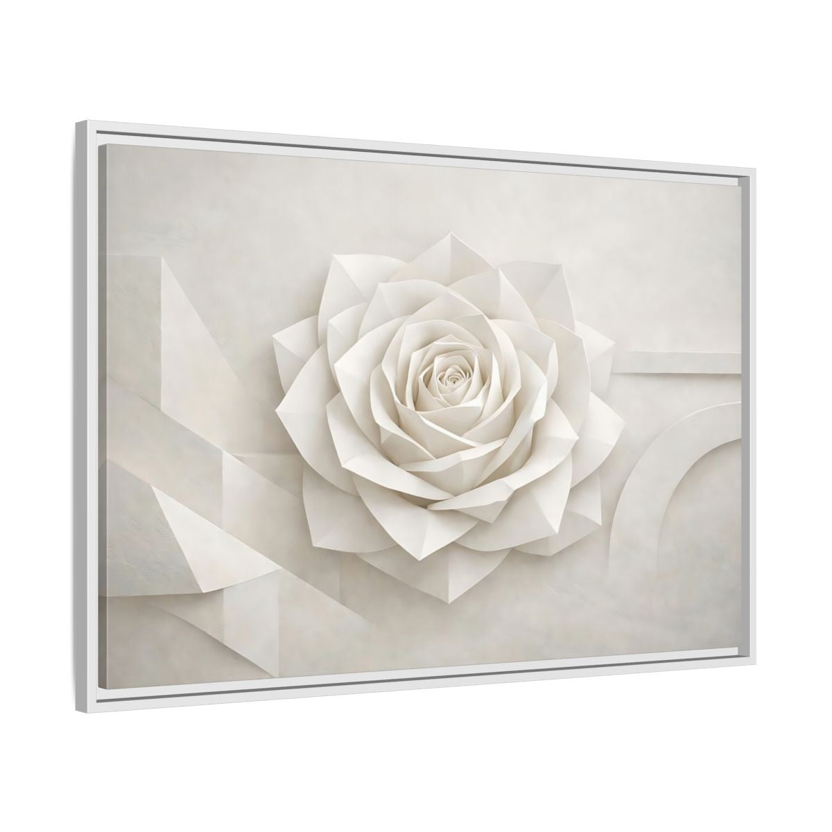 Side Mockup 8. Floral Paper Rose White Paper Rose shown as stretched canvas wall art