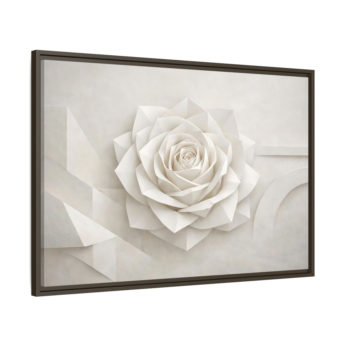 Side Mockup 9. Floral Paper Rose White Paper Rose shown as stretched canvas wall art