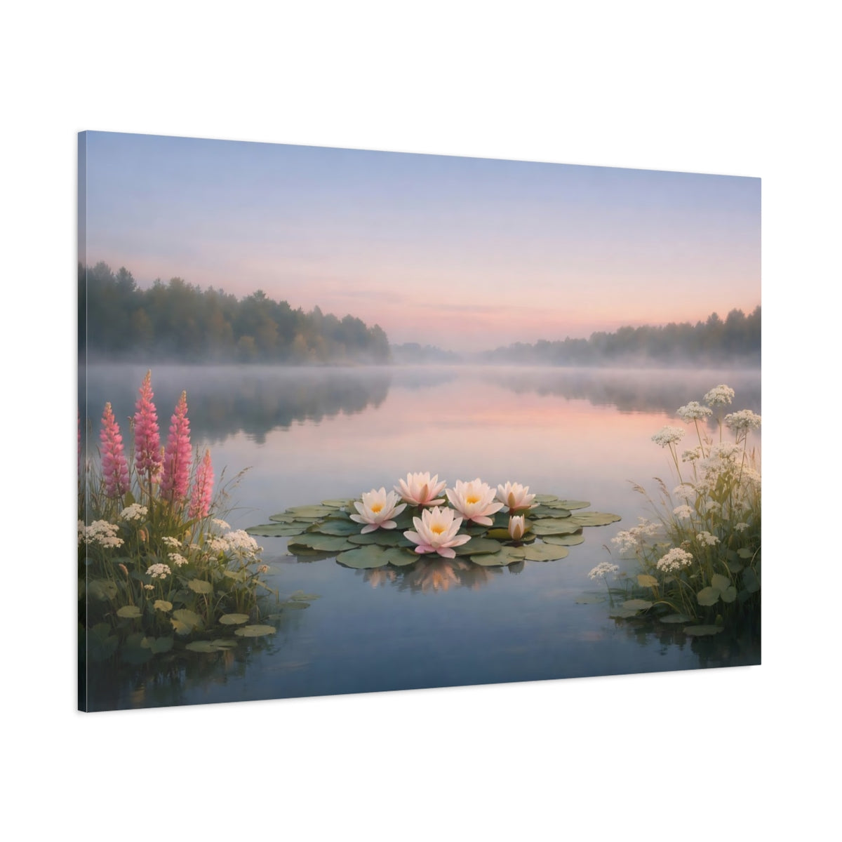 Floral Peaceful Lake shown as stretched canvas wall art