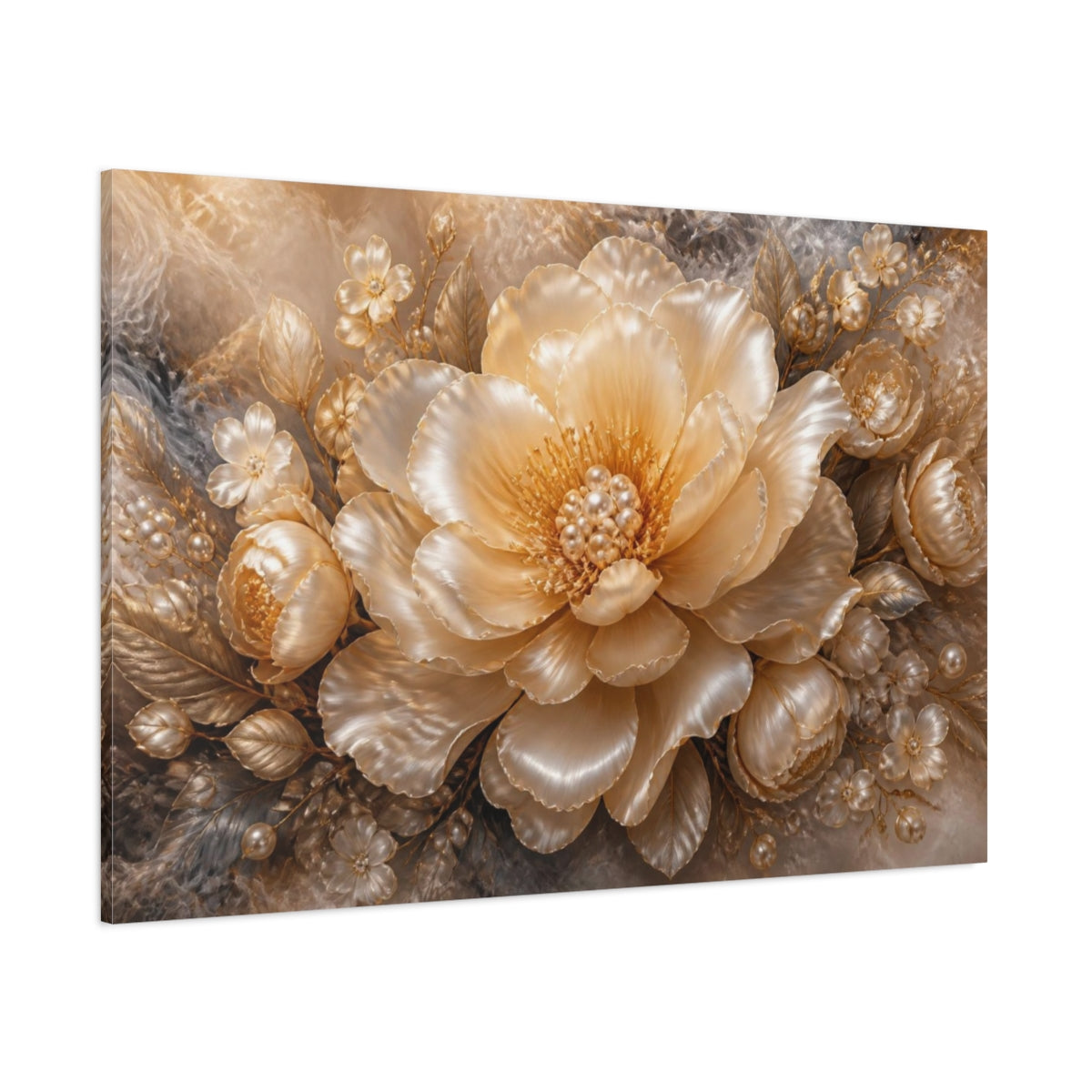 Side Mockup 1. Floral Pearl Peony shown as canvas print