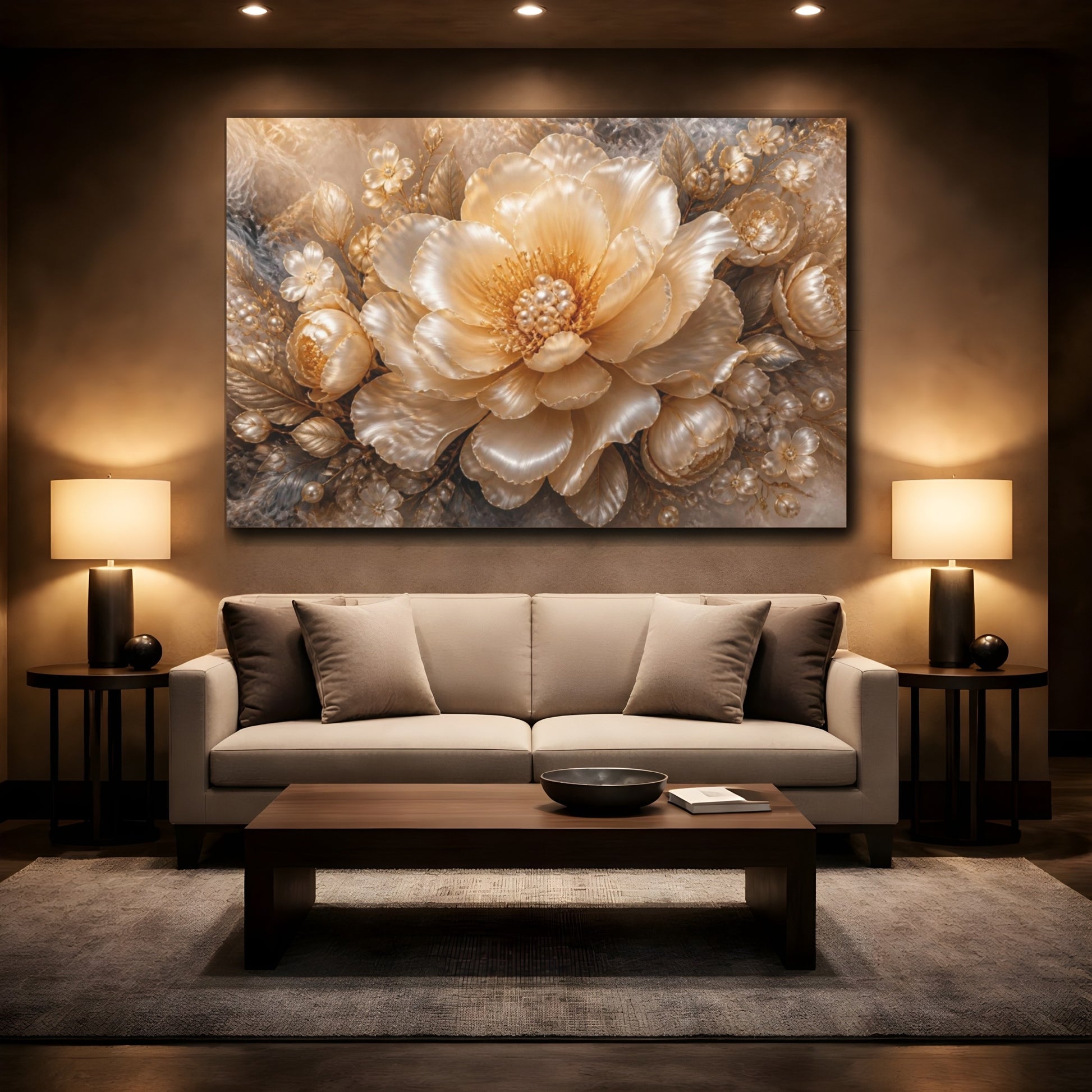 Mockup 2. Floral Pearl Peony shown as canvas print