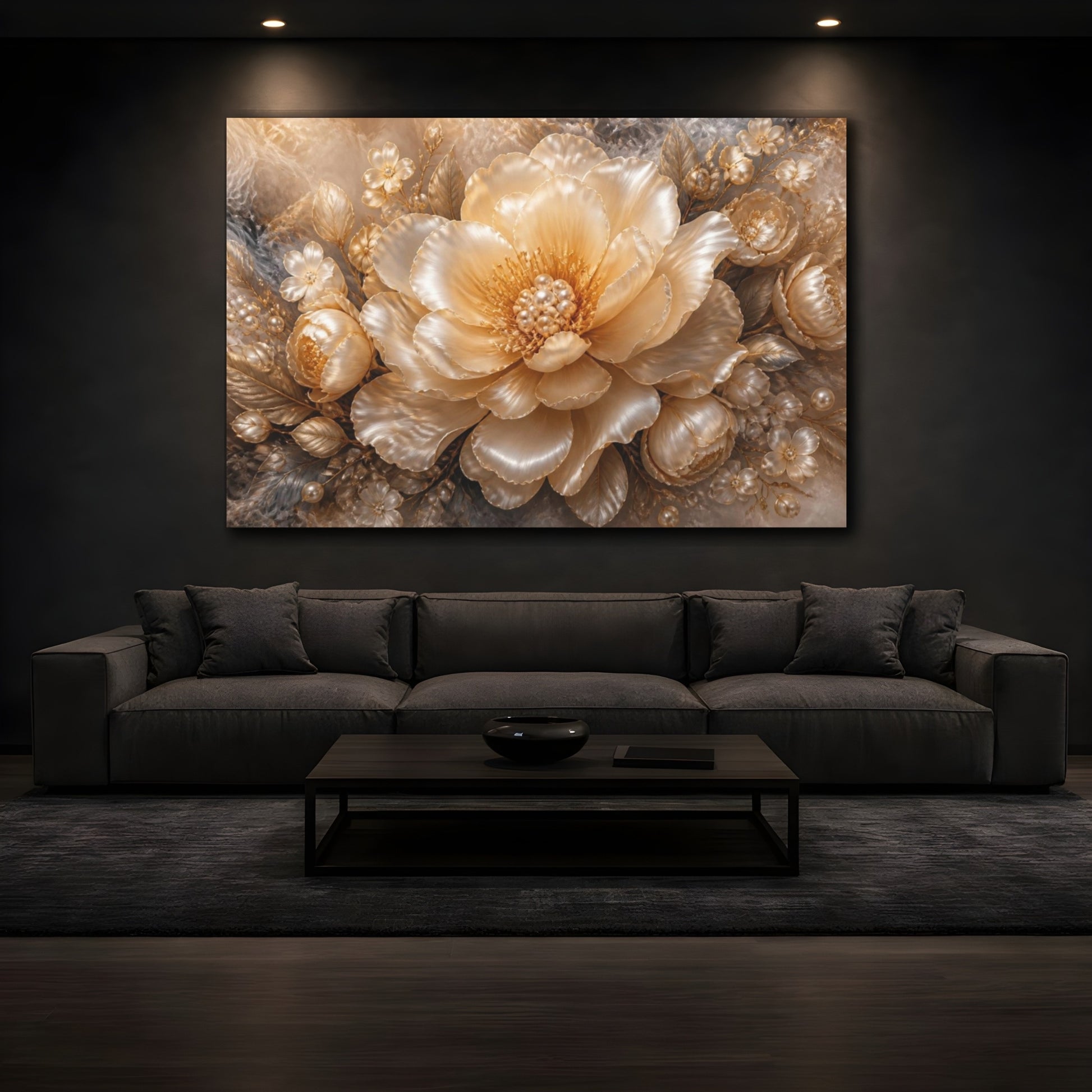 Mockup 3. Floral Pearl Peony shown as canvas print