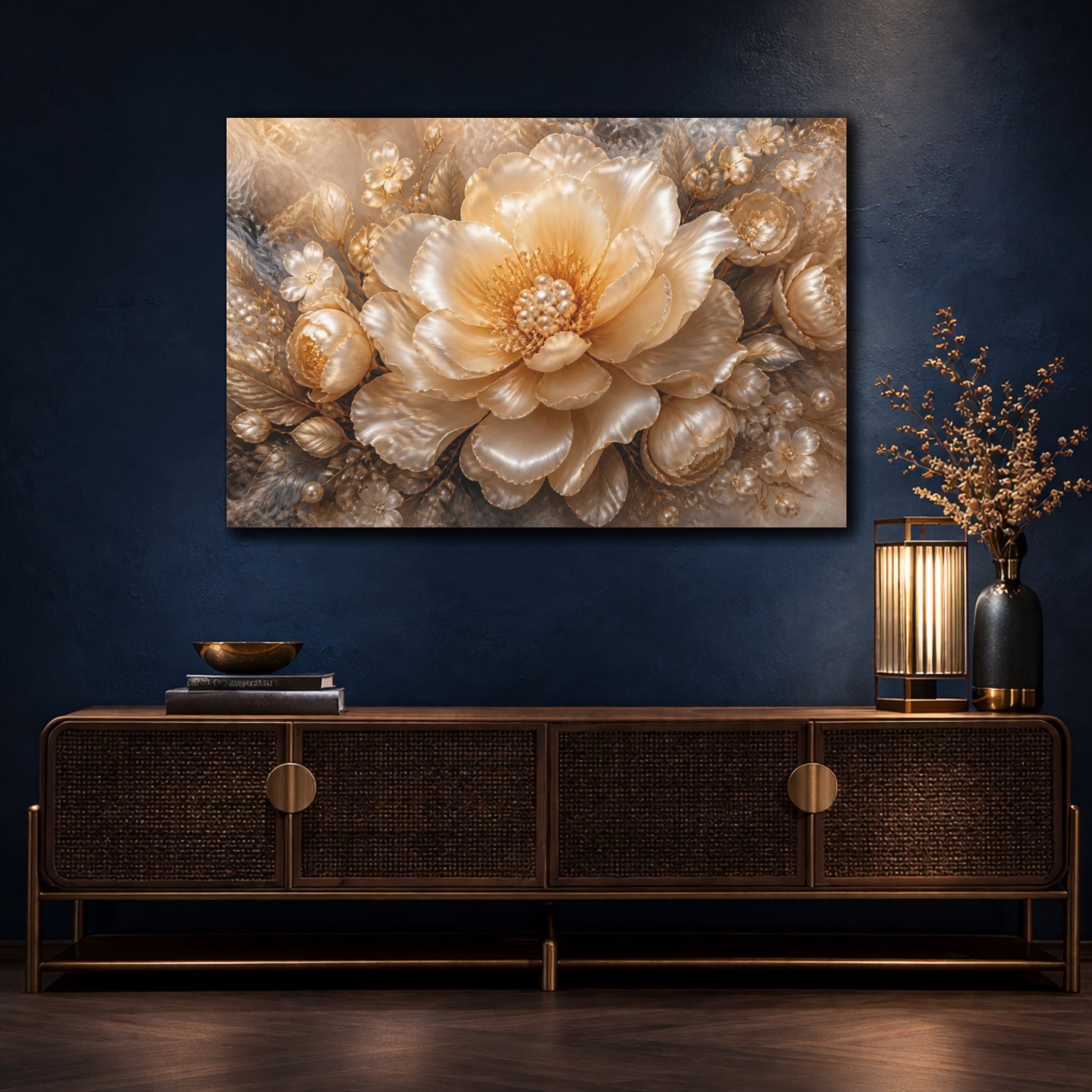 Mockup 4. Floral Pearl Peony shown as canvas print