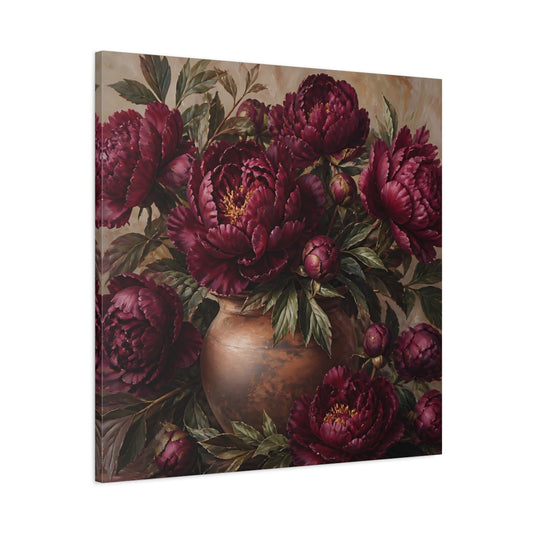 Main Mockup. Floral Peonies Burgundy Floral shown as stretched canvas wall art