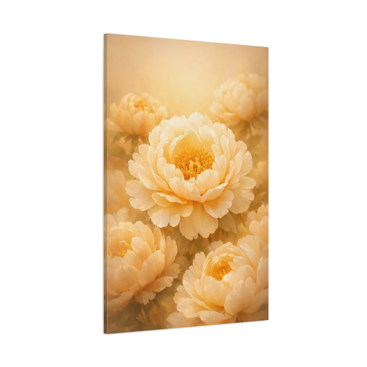Floral Peonies Cream Peonies shown as stretched canvas wall art