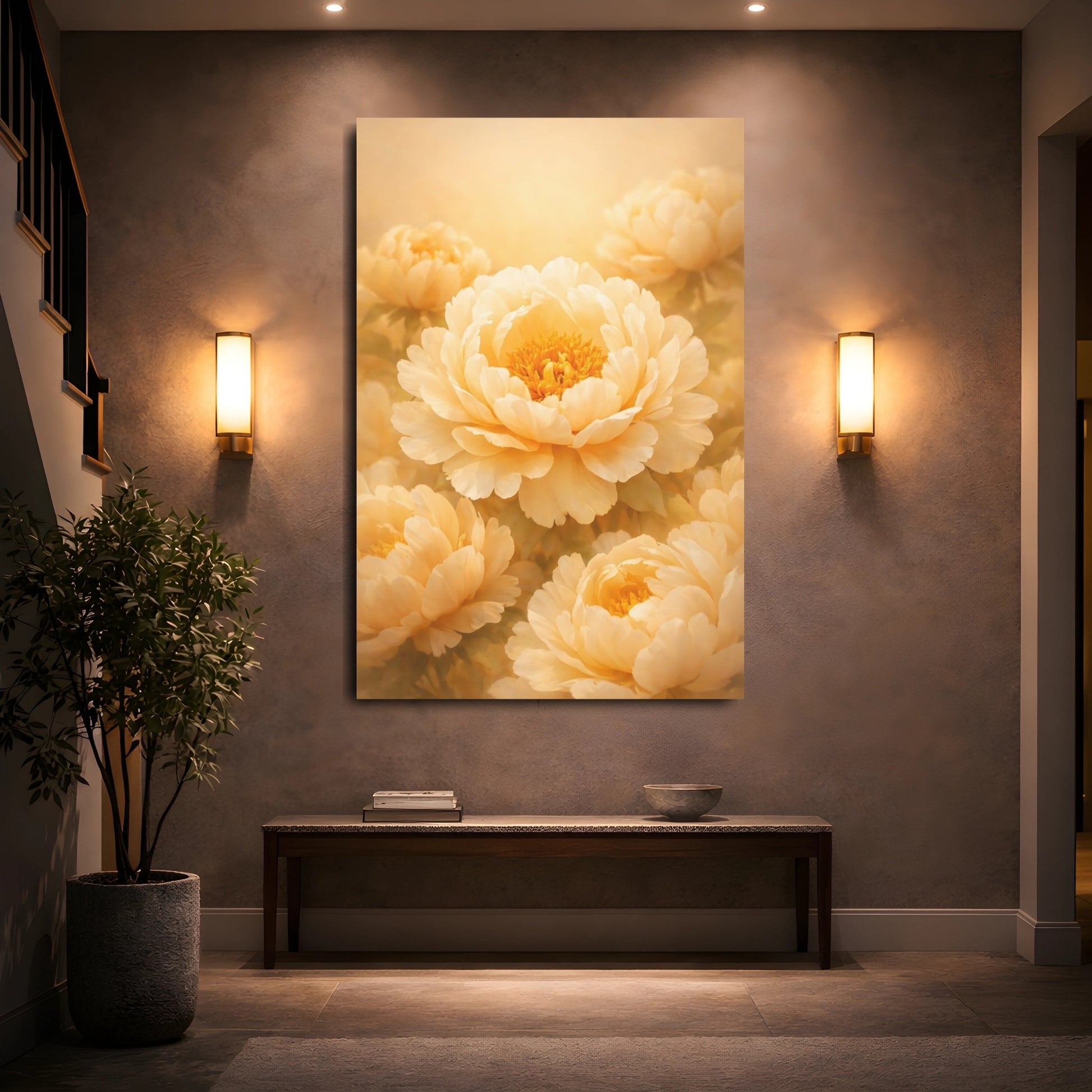 Floral Peonies Cream Peonies shown as front canvas room wall art