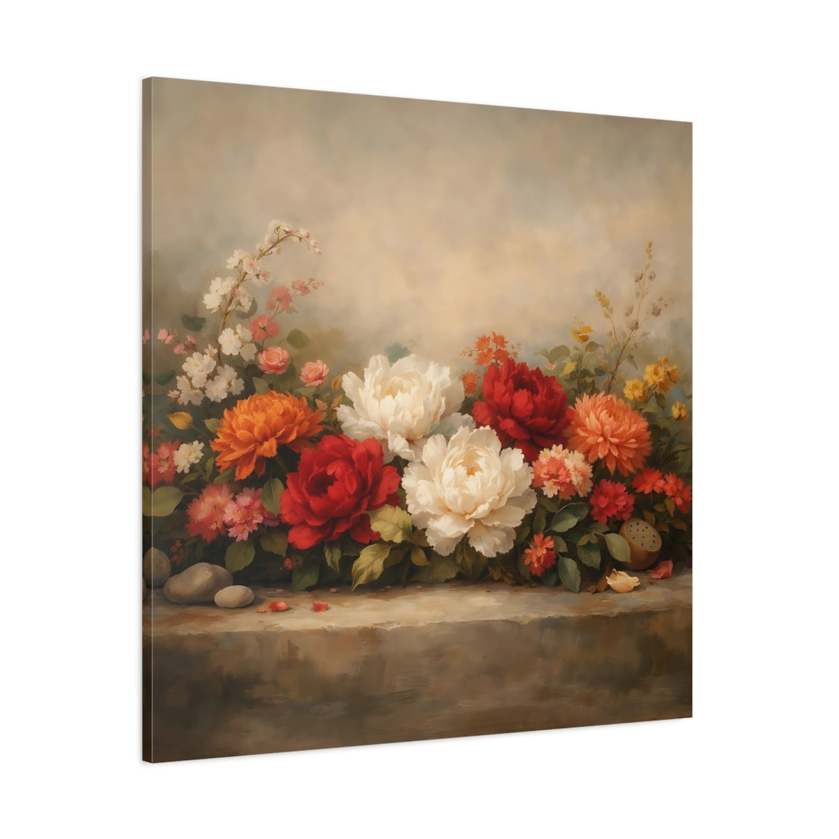 Main Mockup. Floral Peonies Floral Still Life shown as stretched canvas wall art