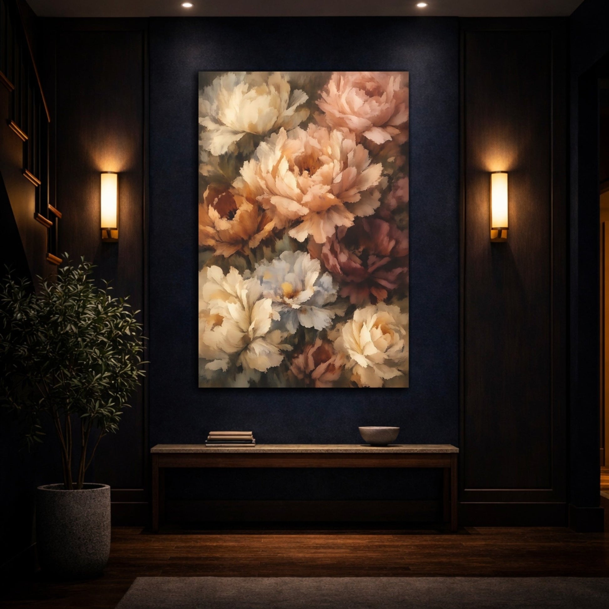 Floral Peonies Muted - Canvas Wall Art Print - YesArtYes