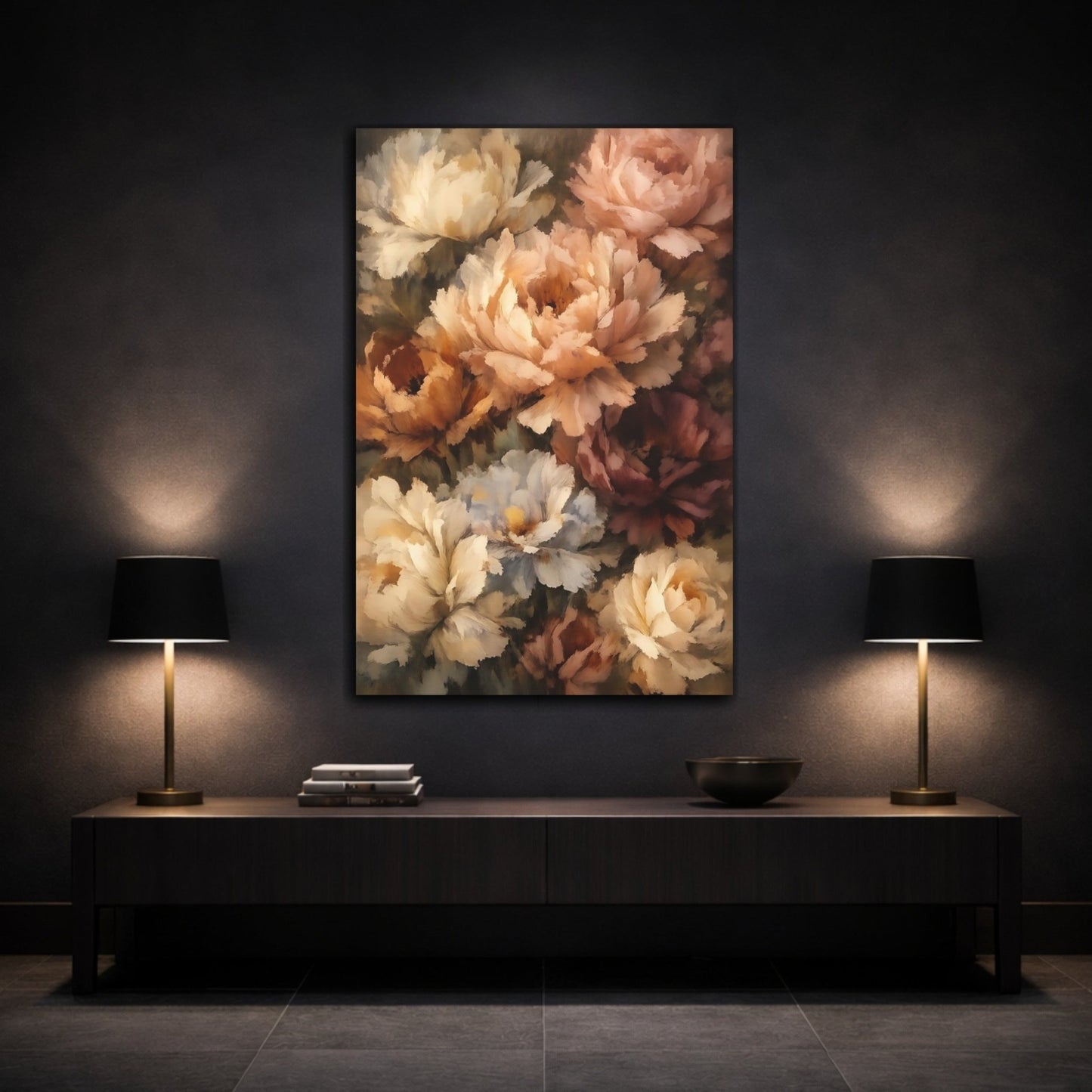 Floral Peonies Muted - Canvas Wall Art Print - YesArtYes