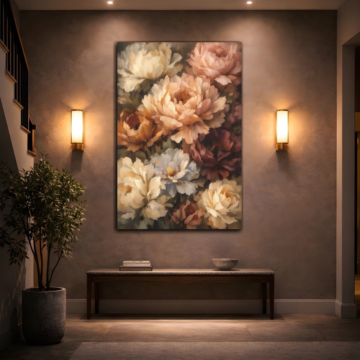 Floral Peonies Muted - Canvas Wall Art Print - YesArtYes