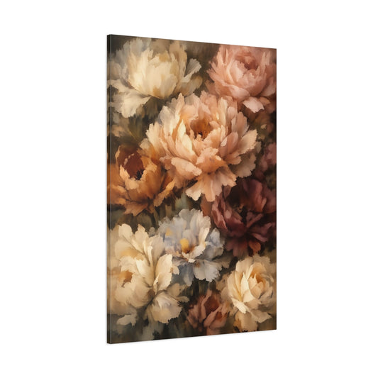 Main Mockup. Floral Peonies Muted Floral shown as stretched canvas wall art