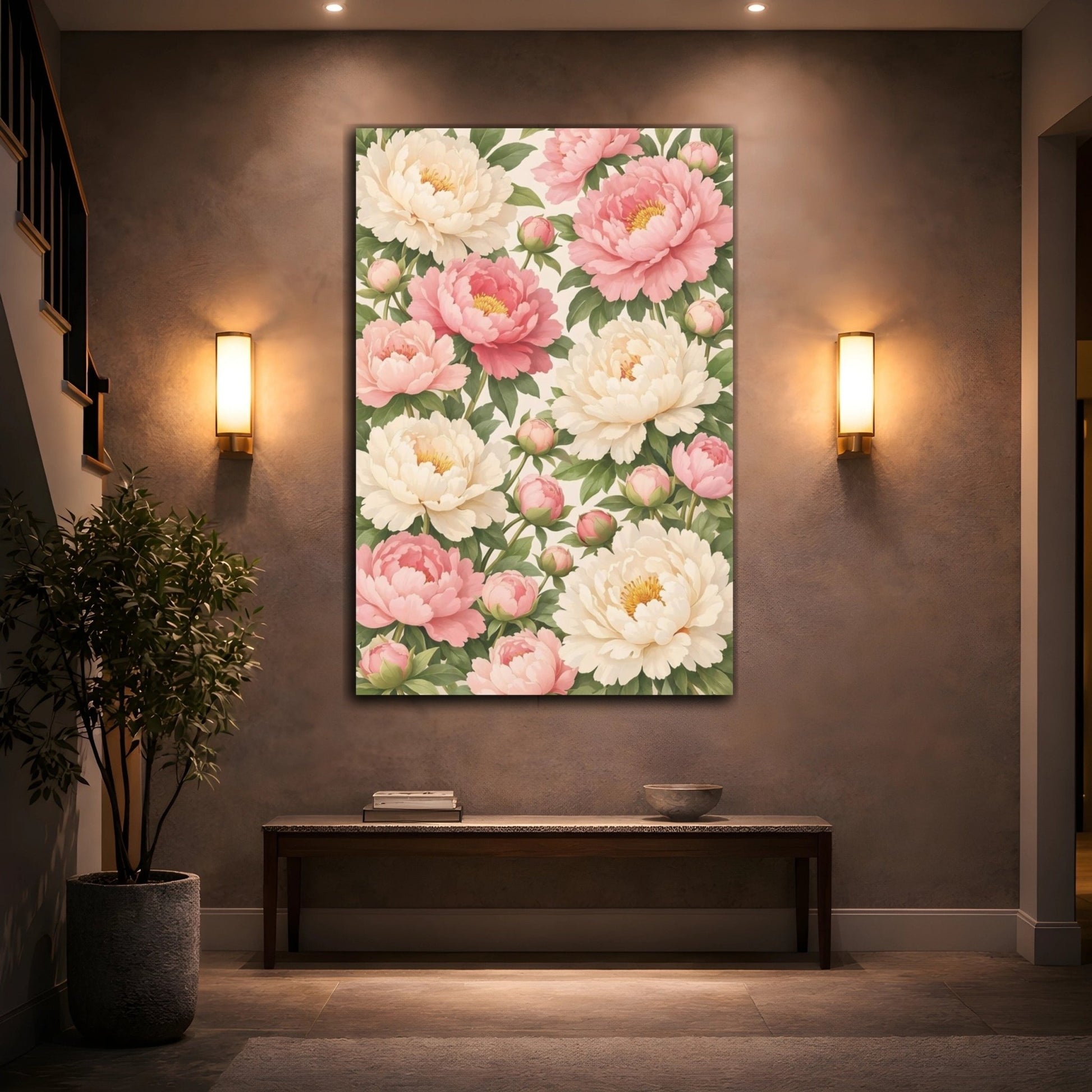 Floral Peonies Pink And - Canvas Wall Art Print - YesArtYes