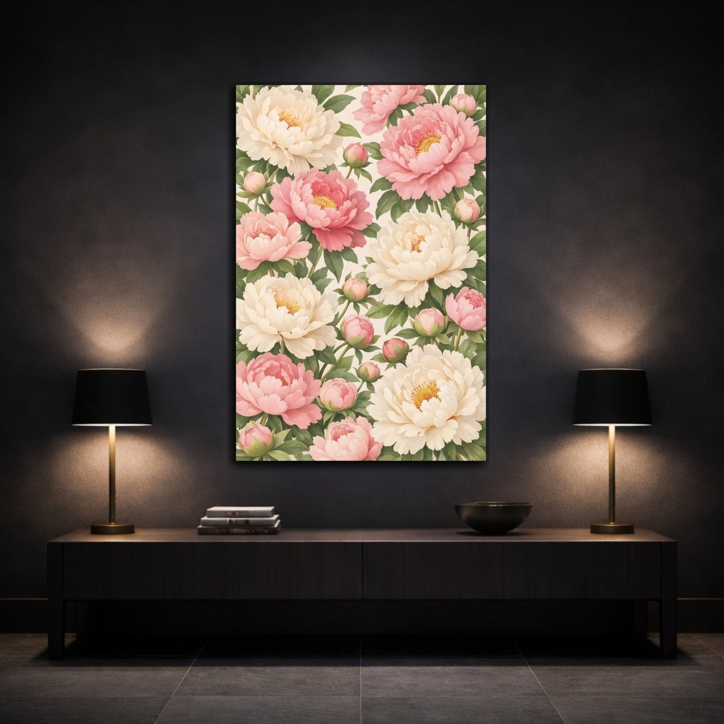 Floral Peonies Pink And - Canvas Wall Art Print - YesArtYes
