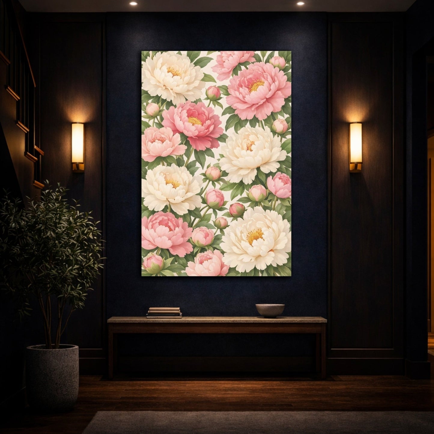 Floral Peonies Pink And - Canvas Wall Art Print - YesArtYes