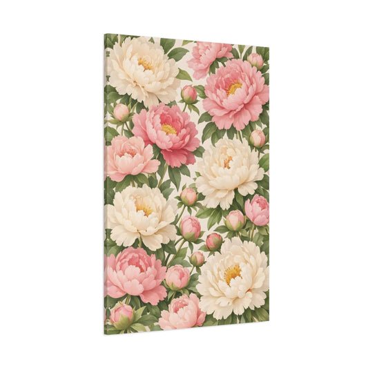 Main Mockup. Floral Peonies Pink And White Peonies shown as stretched canvas wall art