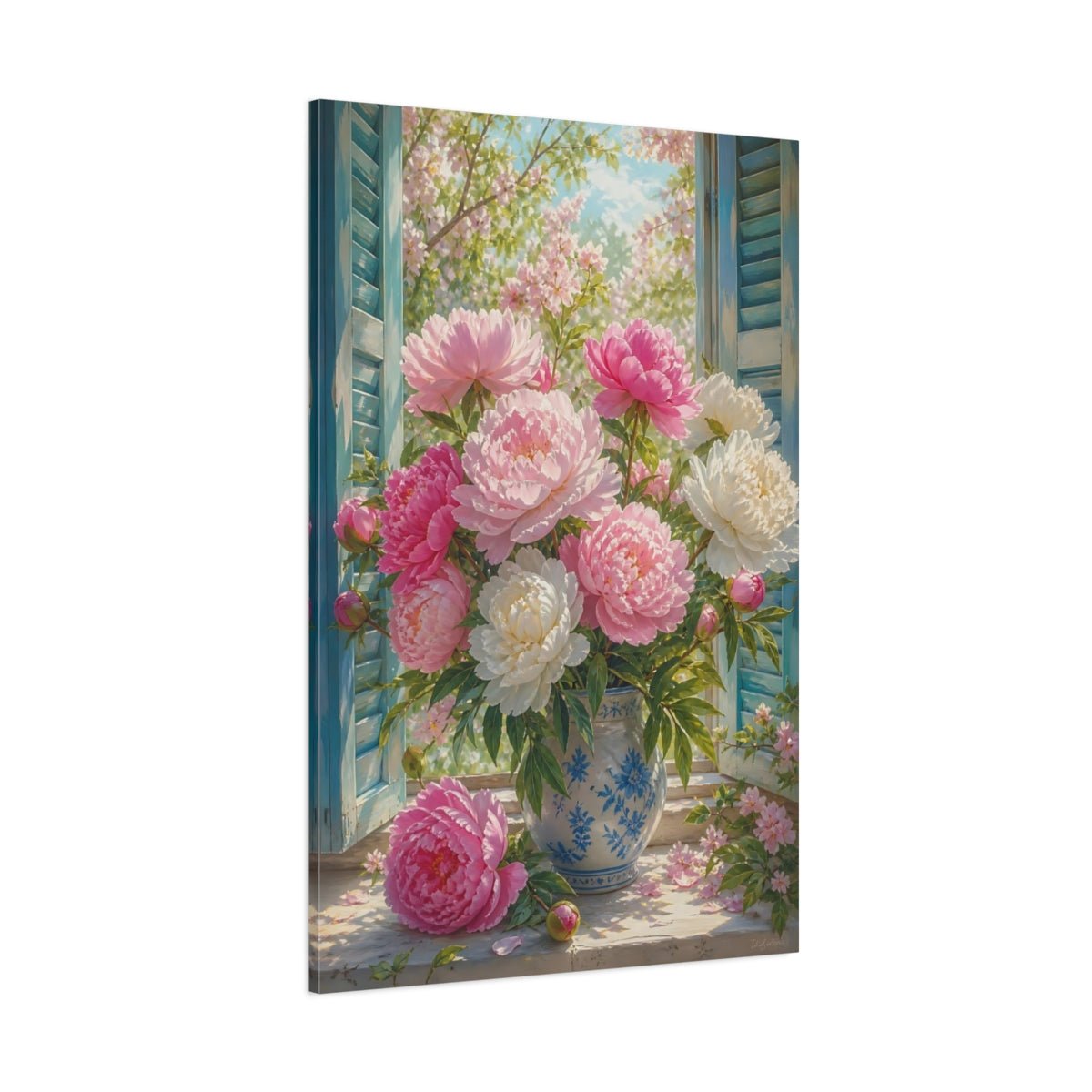 Floral Peonies Pink Canvas Print – Living Room, Above Fireplace - YesArtYes