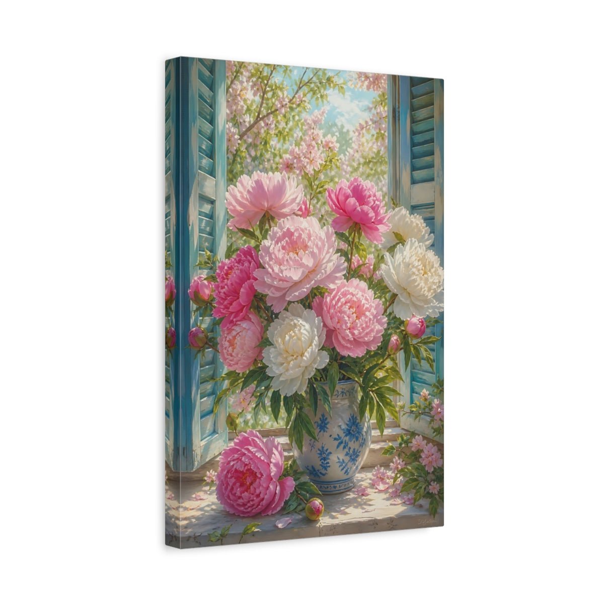Floral Peonies Pink Canvas Print – Living Room, Above Fireplace - YesArtYes