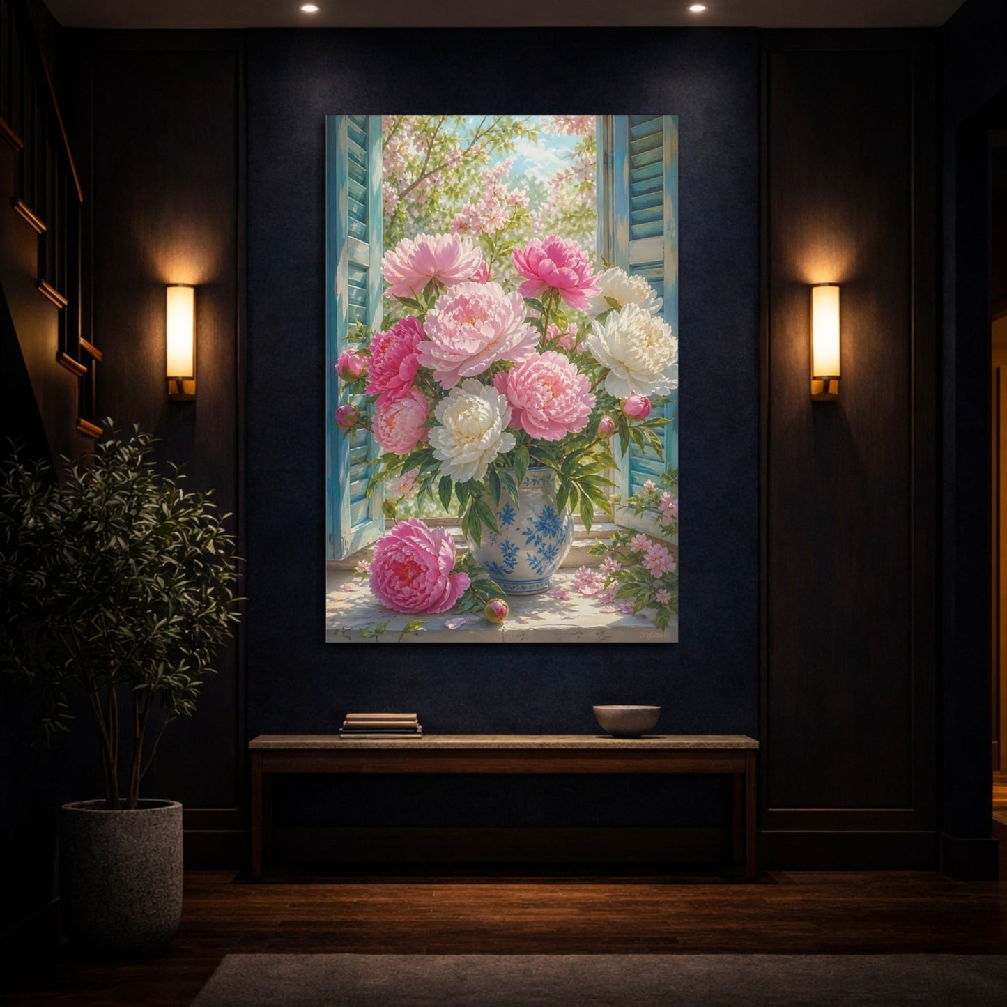 Floral Peonies Pink Canvas Print – Living Room, Above Fireplace - YesArtYes
