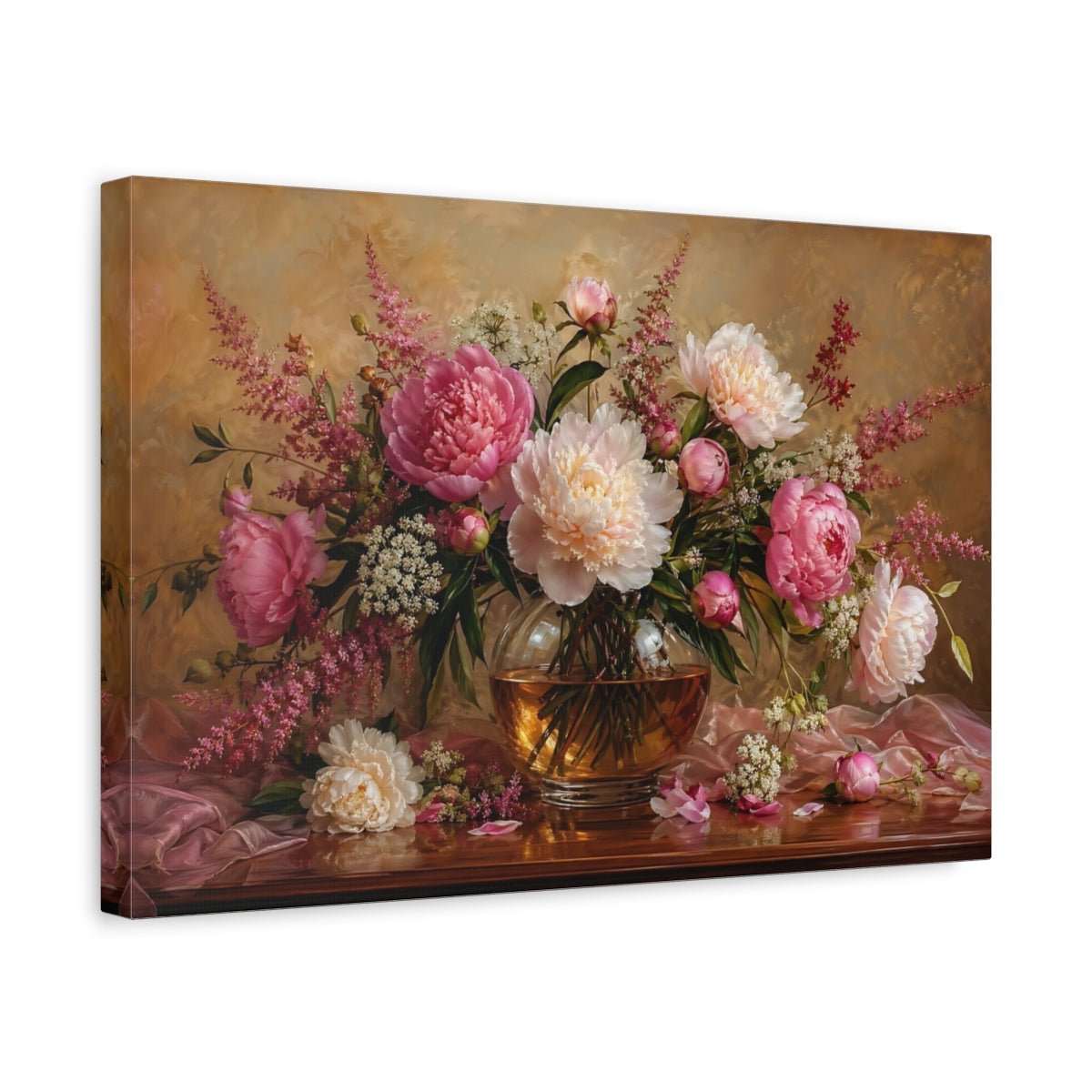 Side Mockup 4. Floral Peonies Pink Peonies shown as stretched canvas wall art