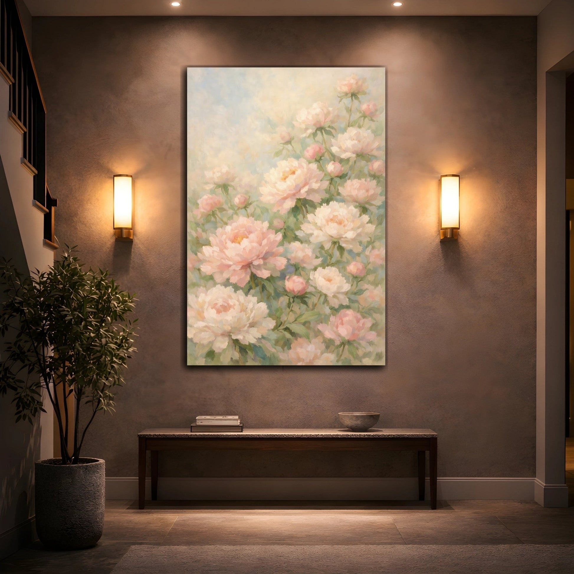 Floral Peonies Pink - Canvas Wall Art Print - YesArtYes