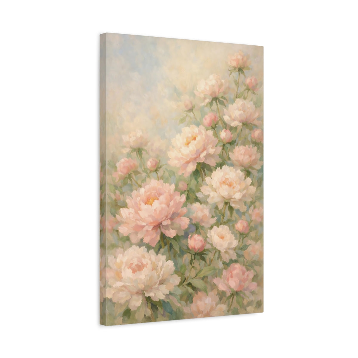 Side Mockup 3. Floral Peonies Pink Peony Floral shown as stretched canvas wall art
