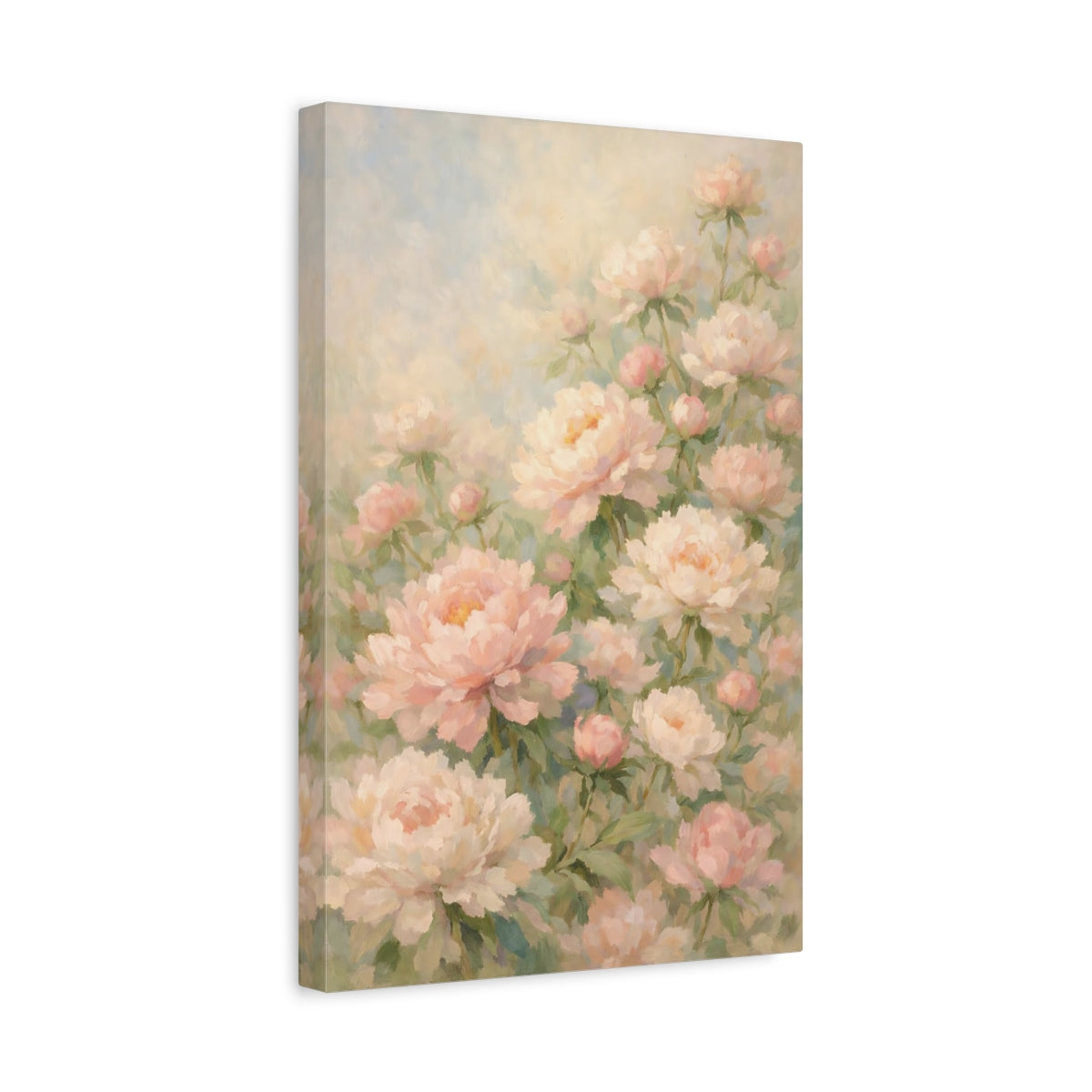 Side Mockup 4. Floral Peonies Pink Peony Floral shown as stretched canvas wall art