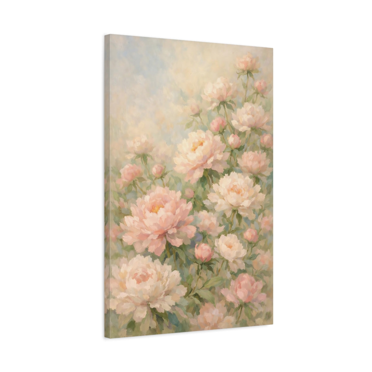 Side Mockup 2. Floral Peonies Pink Peony Floral shown as stretched canvas wall art