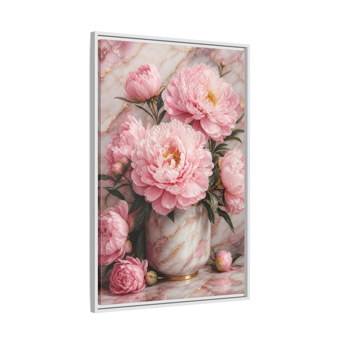 Floral Peonies Pink Gold Framed Canvas Print – Living Room, Above Console Table, and - YesArtYes