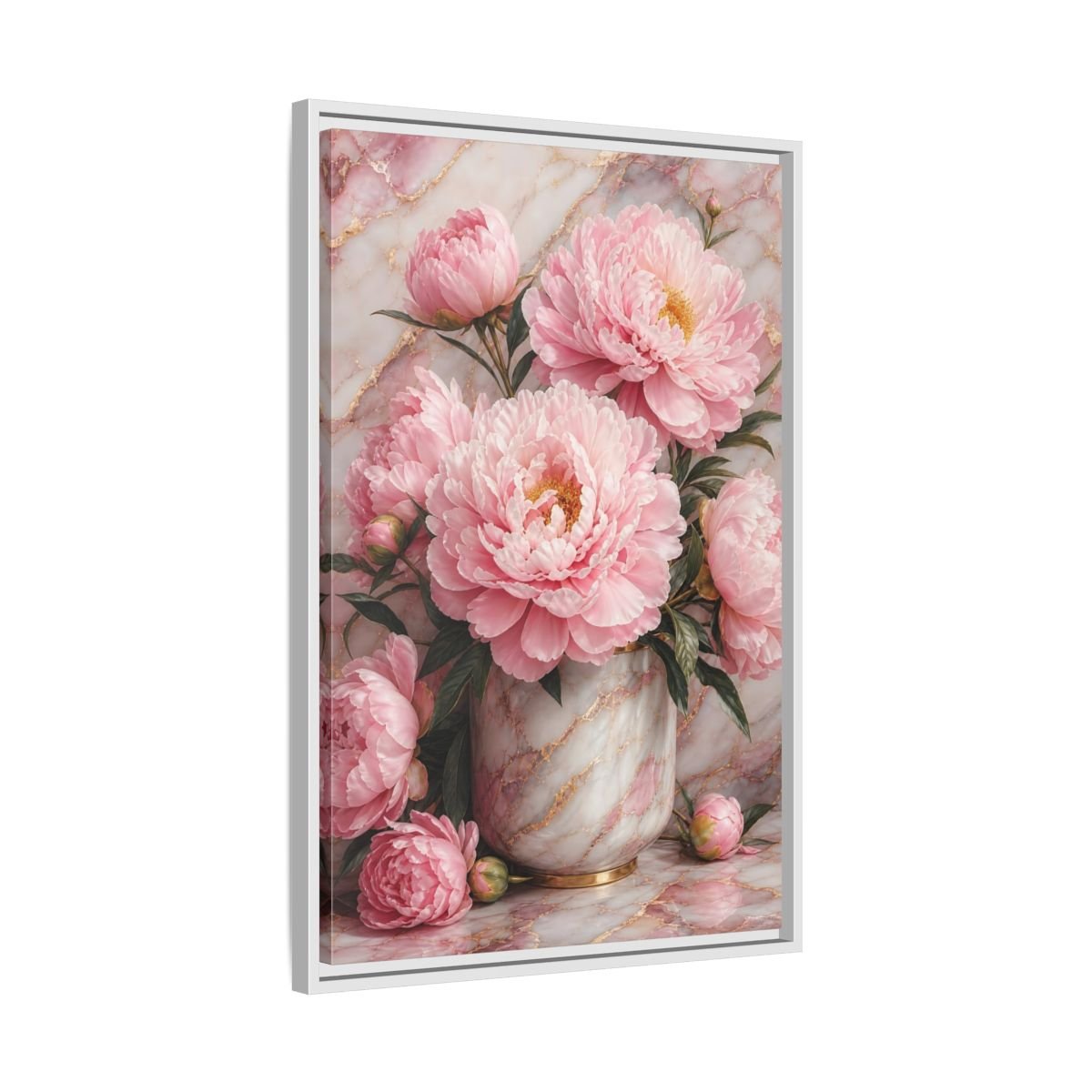 Floral Peonies Pink Gold Framed Canvas Print – Living Room, Above Console Table, and - YesArtYes