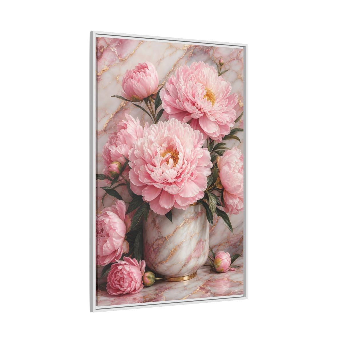 Floral Peonies Pink Gold Framed Canvas Print – Living Room, Above Console Table, and - YesArtYes