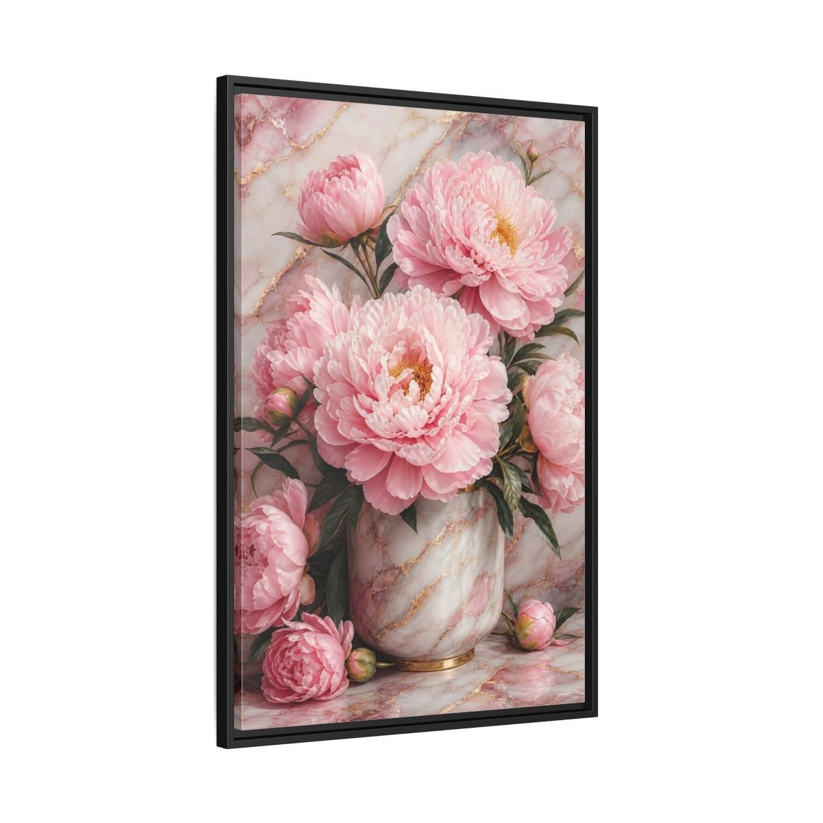 Floral Peonies Pink Gold Framed Canvas Print – Living Room, Above Console Table, and - YesArtYes