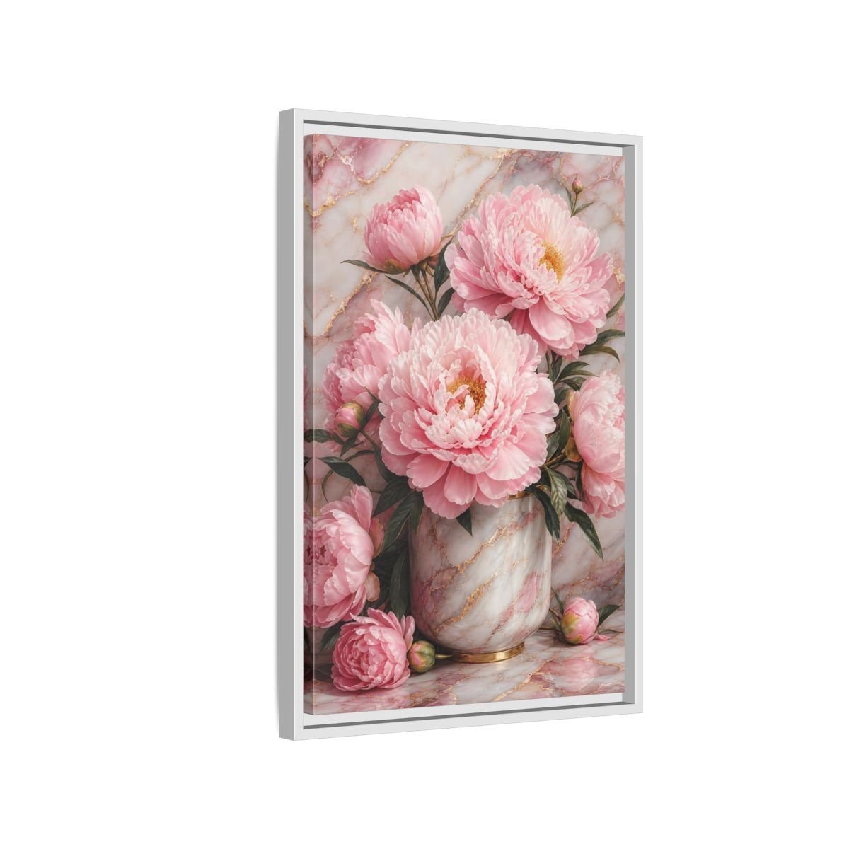 Floral Peonies Pink Gold Framed Canvas Print – Living Room, Above Console Table, and - YesArtYes