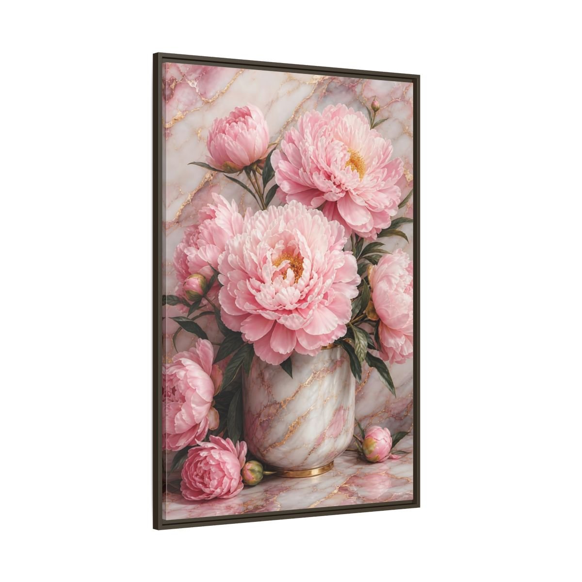 Floral Peonies Pink Gold Framed Canvas Print – Living Room, Above Console Table, and - YesArtYes
