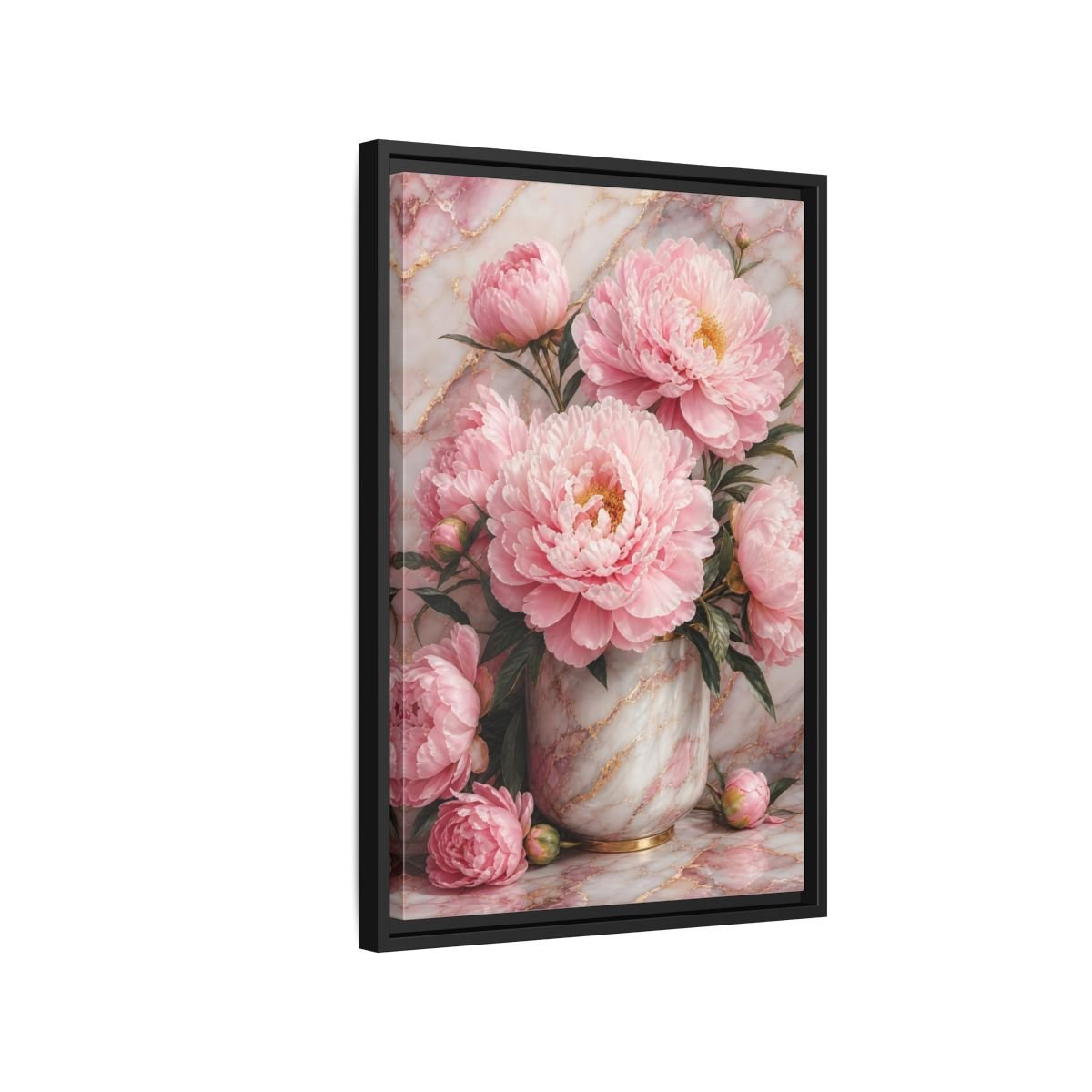 Floral Peonies Pink Gold Framed Canvas Print – Living Room, Above Console Table, and - YesArtYes