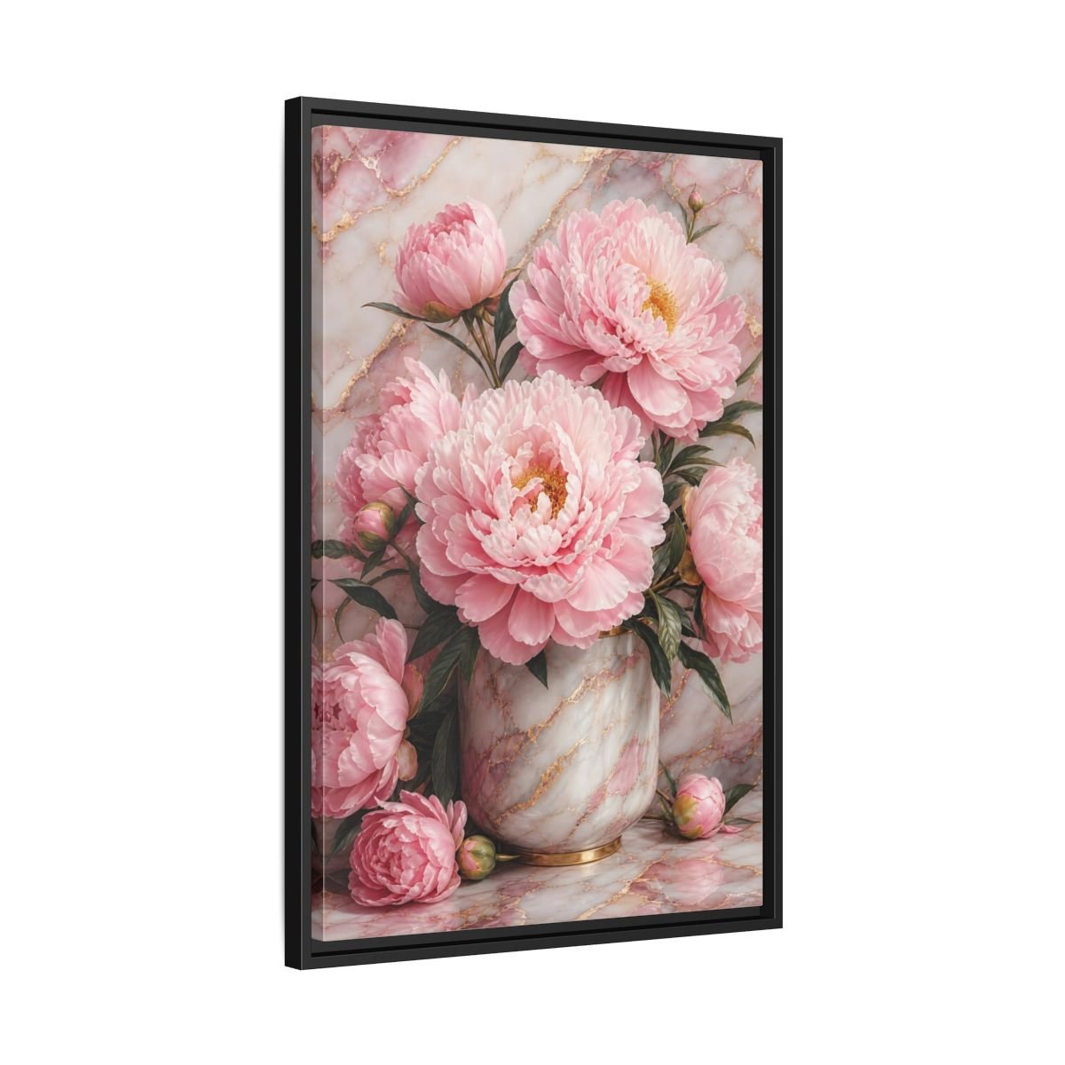 Floral Peonies Pink Gold Framed Canvas Print – Living Room, Above Console Table, and - YesArtYes