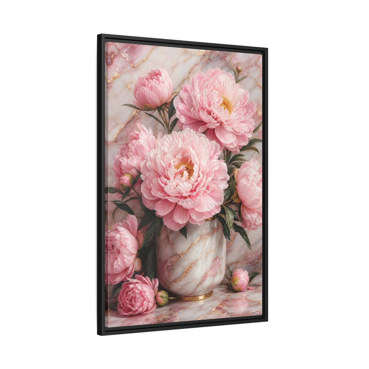 Side Mockup 13. Floral Peonies Pink Peony Gold shown as framed canvas print