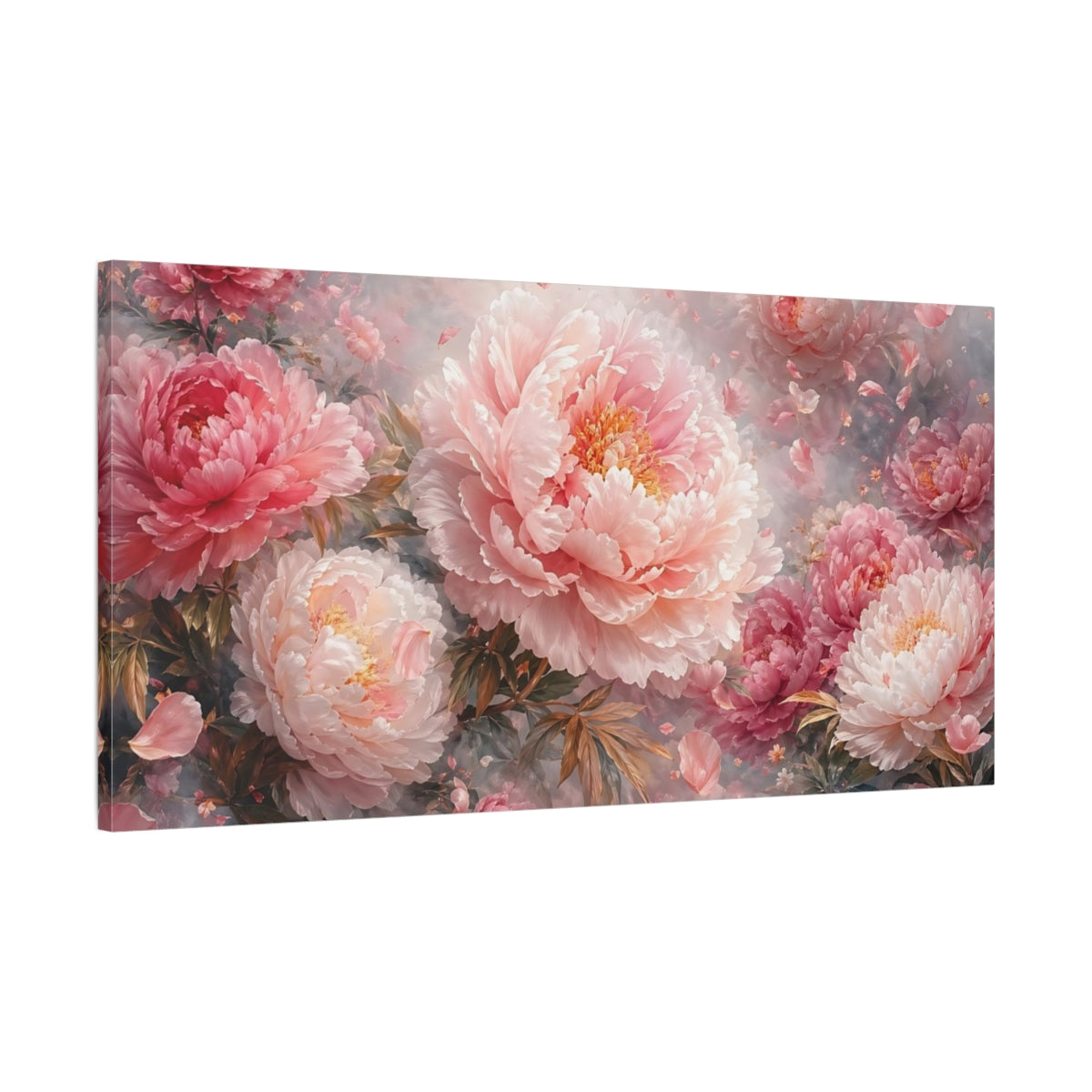 Main Mockup. Floral Peonies Pink Peonies shown as stretched canvas wall art