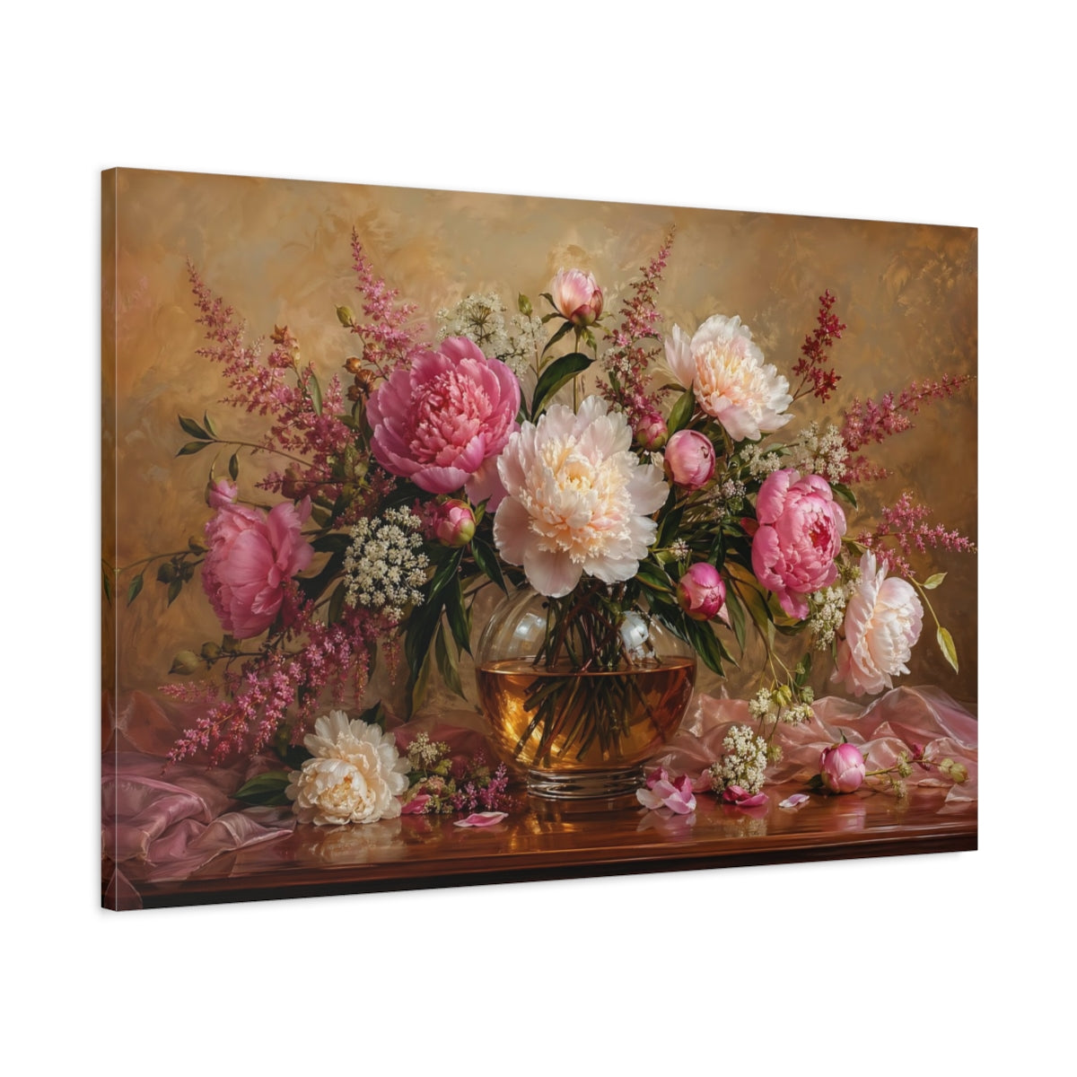 Main Mockup. Floral Peonies Pink Peonies shown as stretched canvas wall art